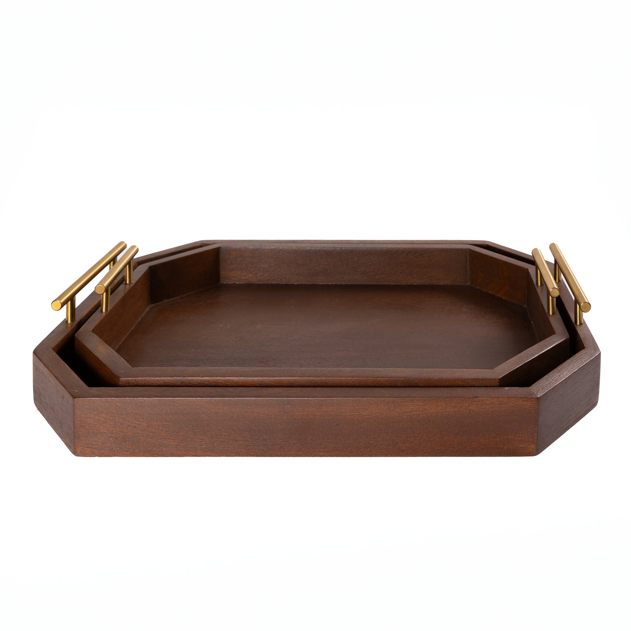 BROWN TRAY IN SOLID WOOD WITH HEXAGONAL PROFILE