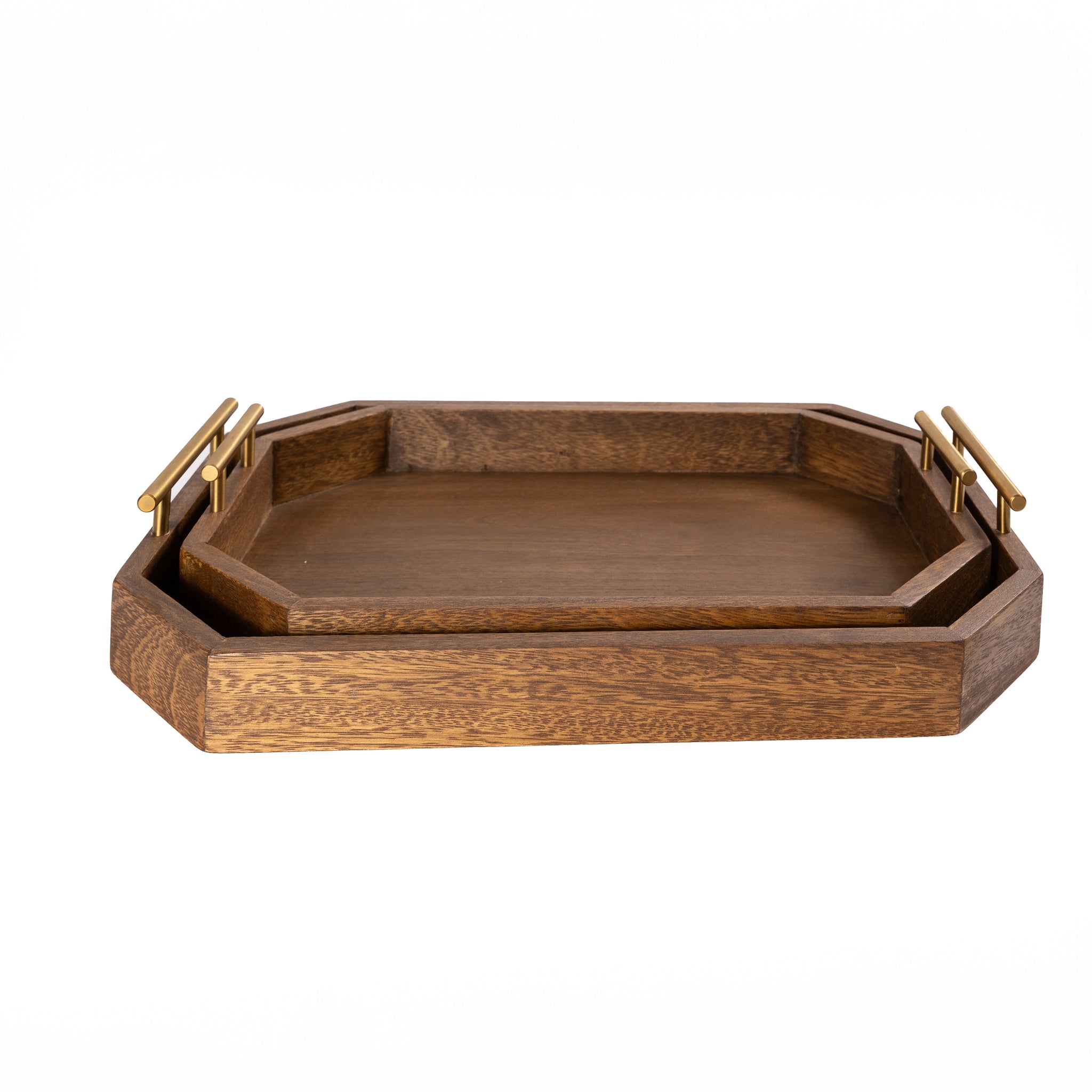 NATURAL SOLID WOODEN TRAY WITH HEXAGONAL PROFILE