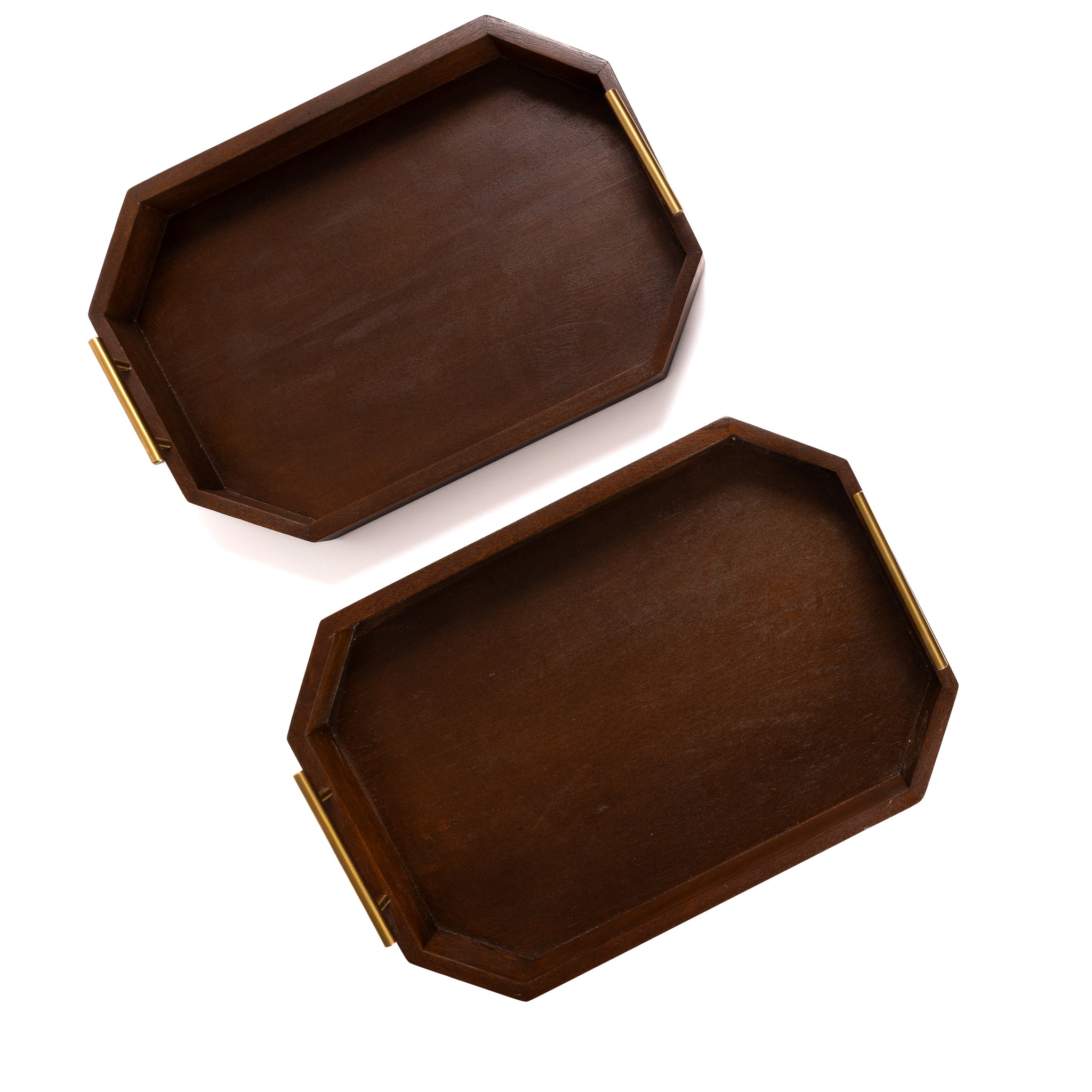 BROWN TRAY IN SOLID WOOD WITH HEXAGONAL PROFILE