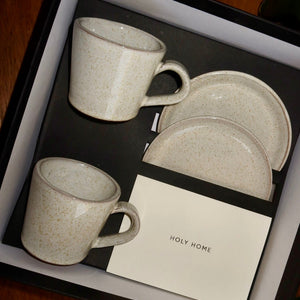 CAJA PREMIUM DE 2 TAZAS CAFÉ DE CERÁMICA ARTESANAL ARENA