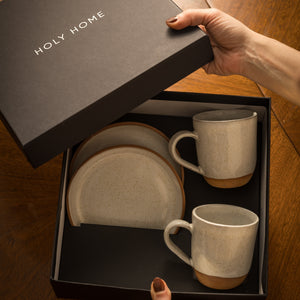 CAJA PREMIUM DE DE 2 TAZAS CAFÉ CON LECHE DE CERÁMICA ARTESANAL