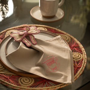 SERVILLETAS DE ALGODÓN BORDADO ARTESANAL - TAZAS ROSAS (PACK DE 6)
