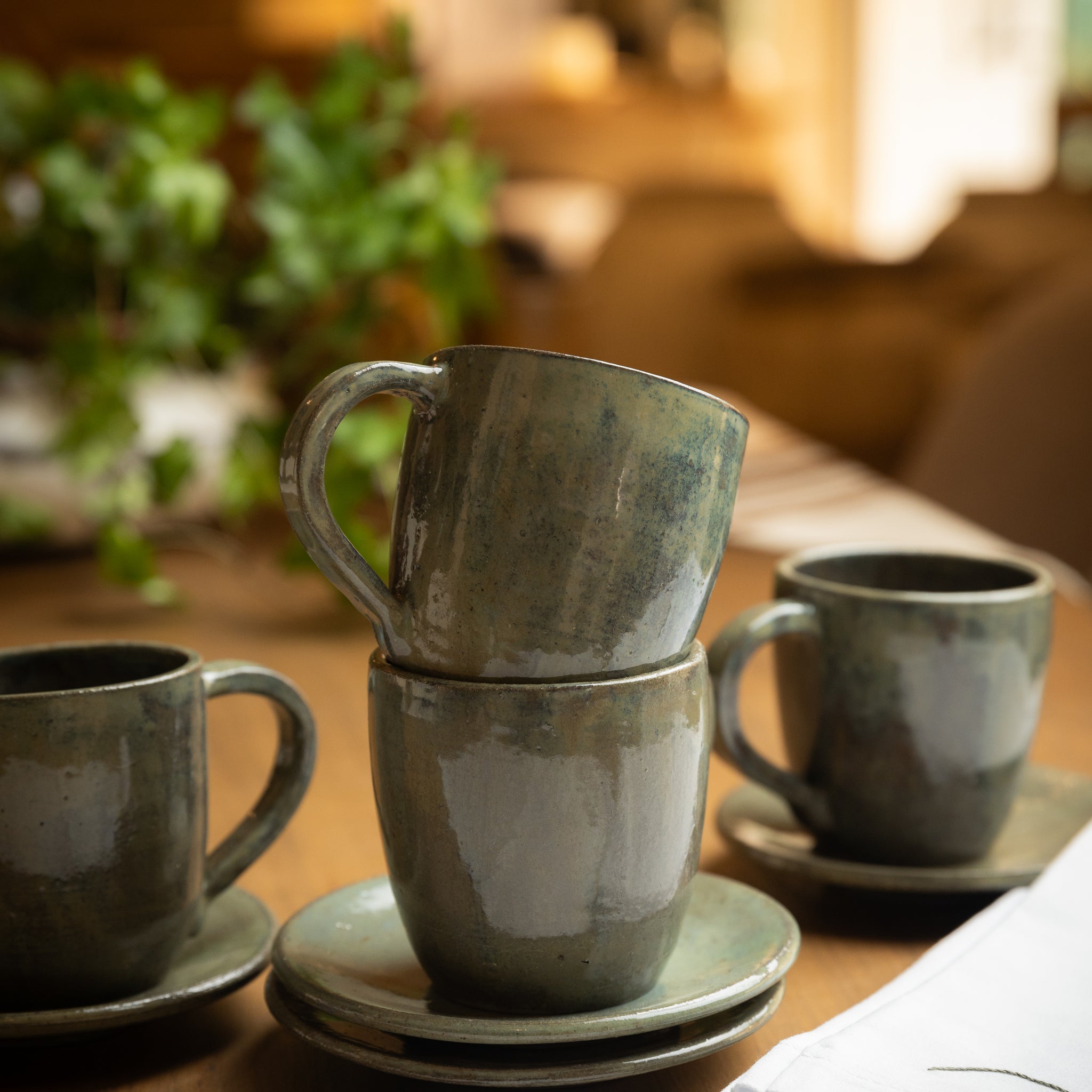 SET DE TAZAS DE CERÁMICA ARTESANAL - VERDE MUSGO