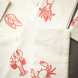 SERVILLETAS DE ALGODÓN BORDADAS - BICHOS MAR (PACK DE 4)