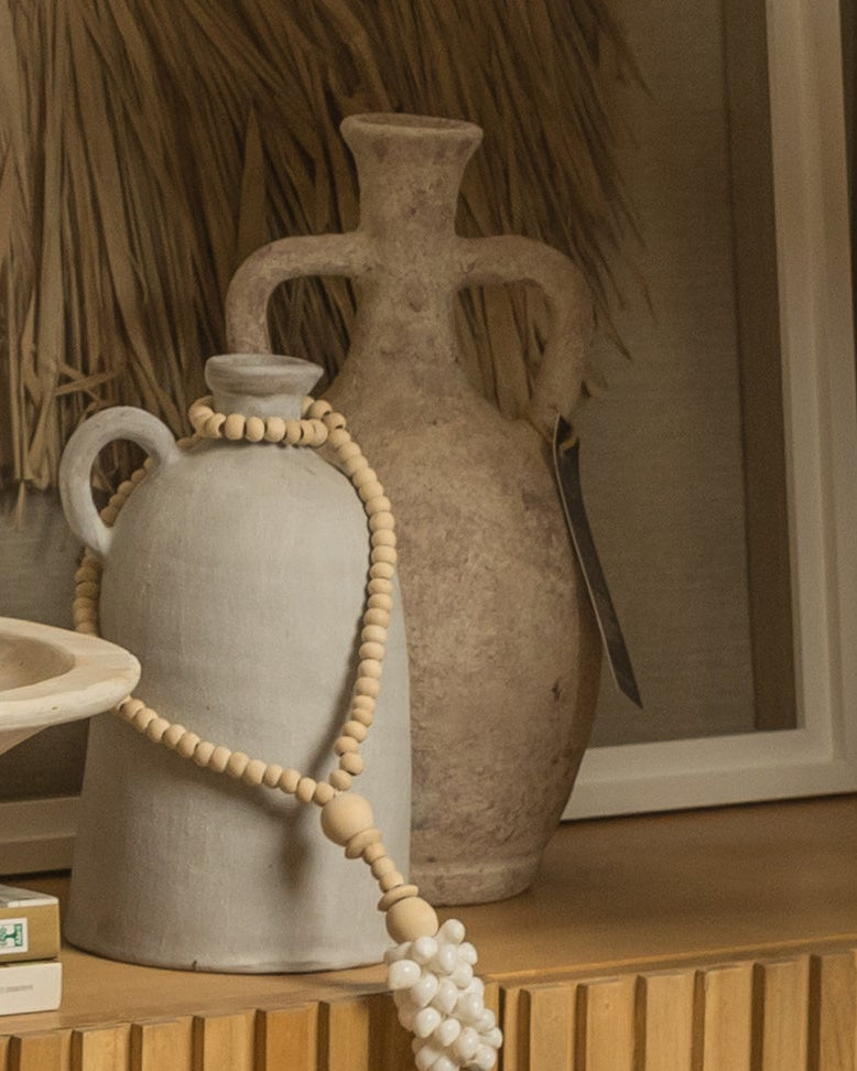 JARRÓN DECORATIVO DE CERÁMICA TEXTURADA ASAS