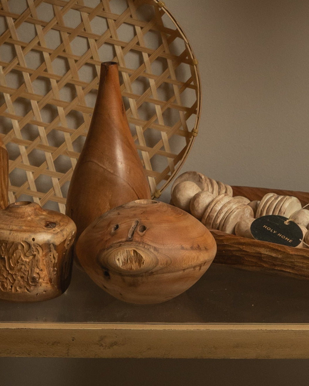 JARRÓN DECORATIVO DE MADERA ARTESANAL AGUA'I BRILLOSO