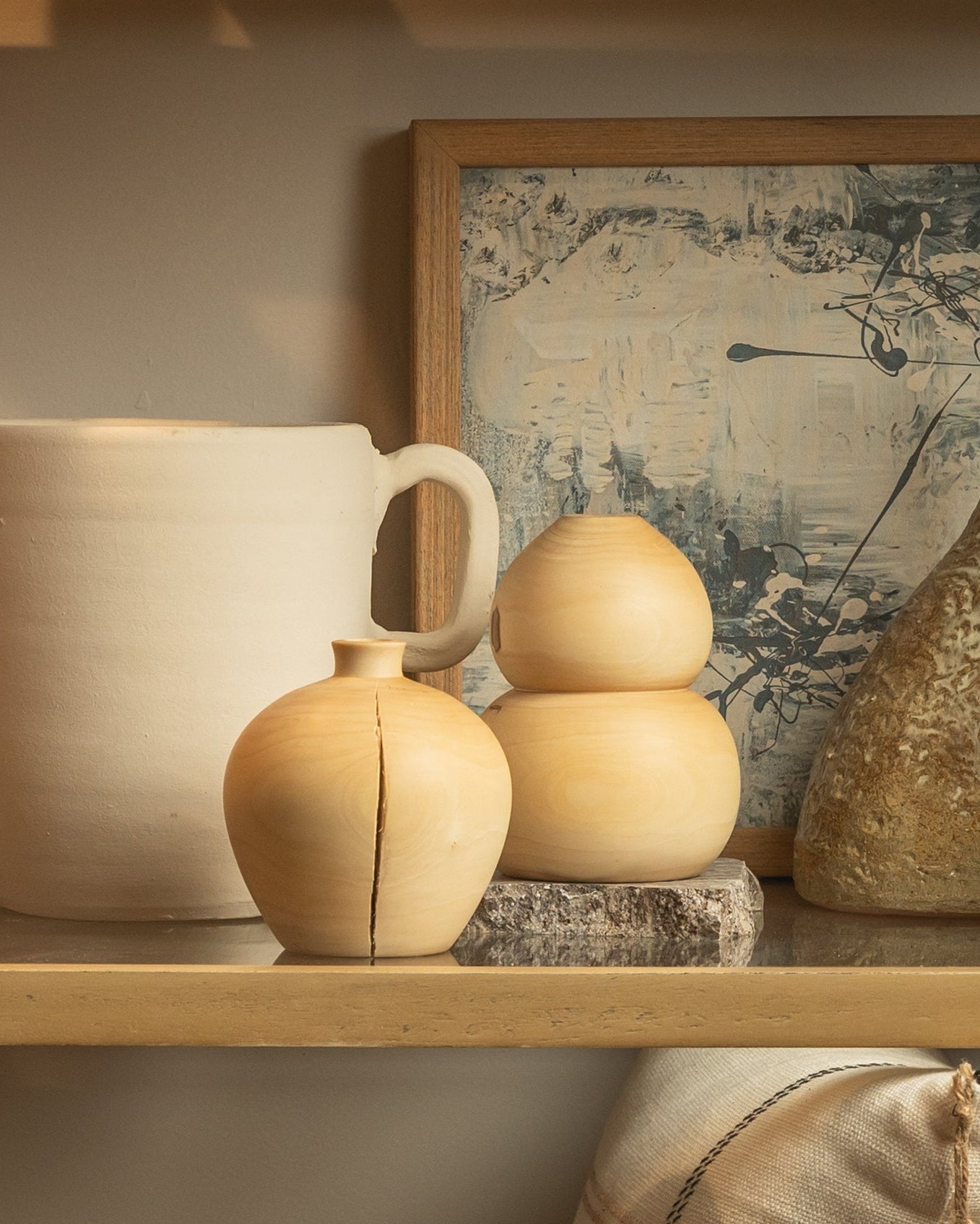 JARRÓN DE MADERA ARTESANAL DOBLE DEGRADÉ BOHO